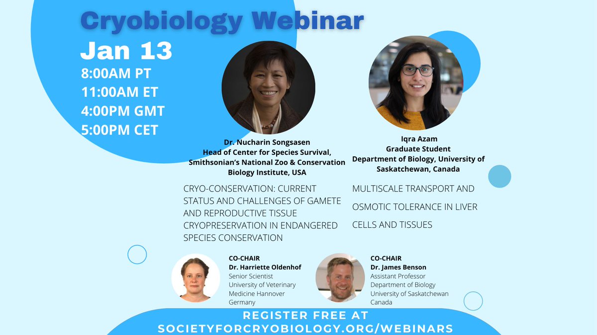 The Society for #Cryobiology is pleased to announce a new webinar series starting THIS THURSDAY Jan 13! Share and RT to your networks! Register FREE at societyforcryobiology.org/webinars