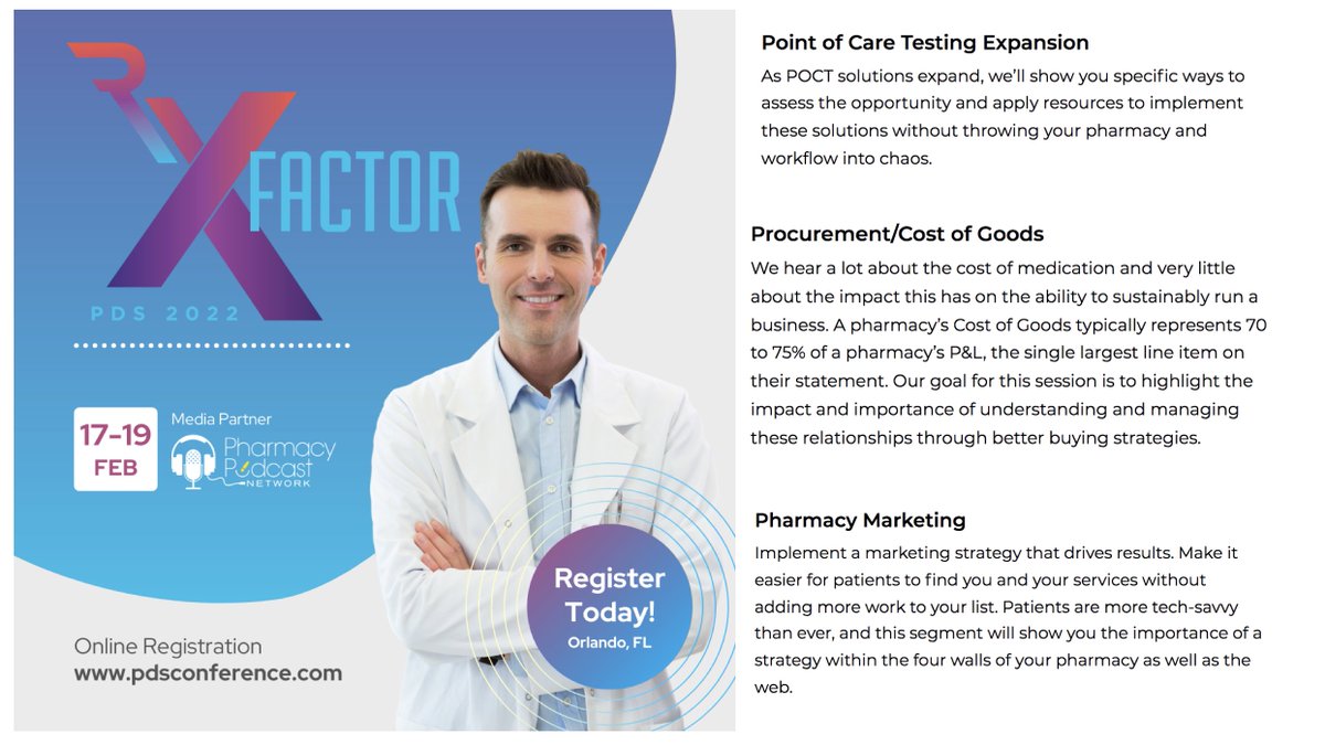 PharmacyPodcast's tweet photo. #RxFactor #PDSSuperConference 2022 @pds_rx
Community #Pharmacy Business Strategies
PPN Media Partner --Sign Up:
https://t.co/KbMQNlHOxn
#twitteRx https://t.co/nRvLL3b9EE