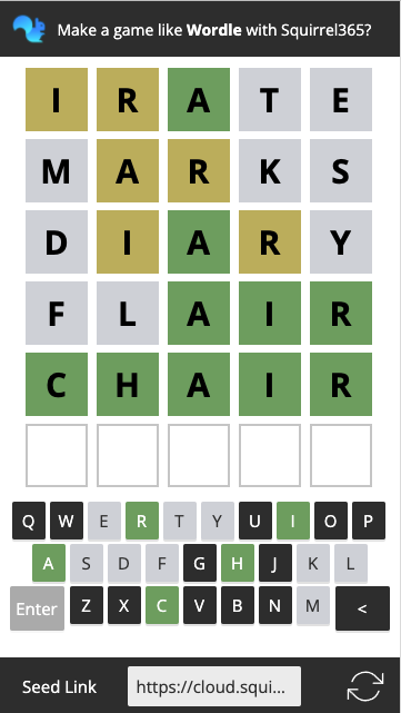 Weekend Project: Build my own #Wordle as a learning activity using #Squirrel365. I'm happy with how close I got.
Link - cloud.squirrel365.io/viewer/A718C71…

Application - squirrel365.io

Source File - github.com/joshtapley/Squ…