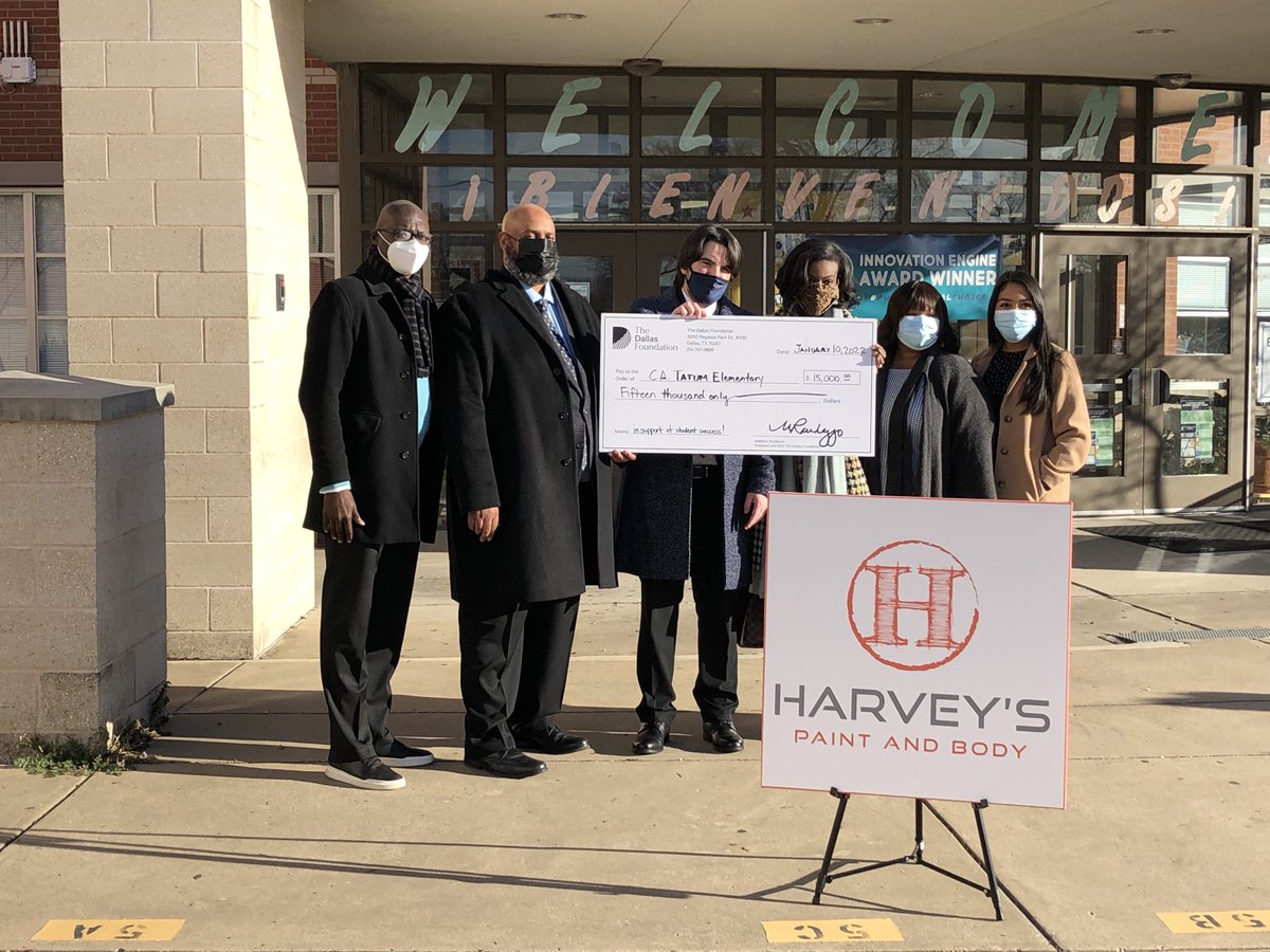 Dallas ISD (@dallasschools) on Twitter photo Big thanks to Jeremy & Elizabeth Lennox, owners of Harvey's Paint and Body, and The Dallas Foundation for their generous donation of $15,000 to <a href="/TatumTitans/">C. A. Tatum Jr. E.S.</a> earlier today. This donation will positively impact students and be used to purchase coats, shoes, and other necessities. Big thanks to Jeremy & Elizabeth Lennox, owners of Harvey's Paint and Body, and The Dallas Foundation for their generous donation of $15,000 to <a href="/TatumTitans/">C. A. Tatum Jr. E.S.</a> earlier today. This donation will positively impact students and be used to purchase coats, shoes, and other necessities.