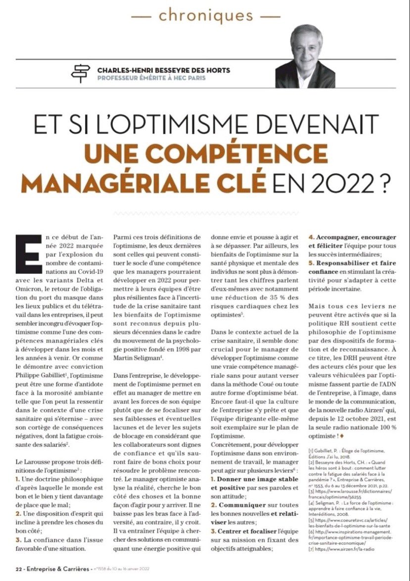 Et si l’optimisme devenait une compétence managériale clé en 2022? 😀😀