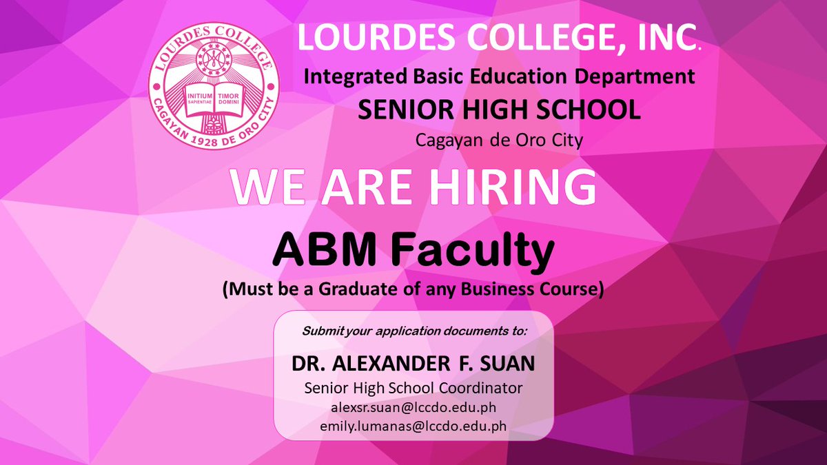 Lourdes_College's tweet photo. JOIN OUR SHS TEACHING FORCE! https://t.co/67J7k6g7nf