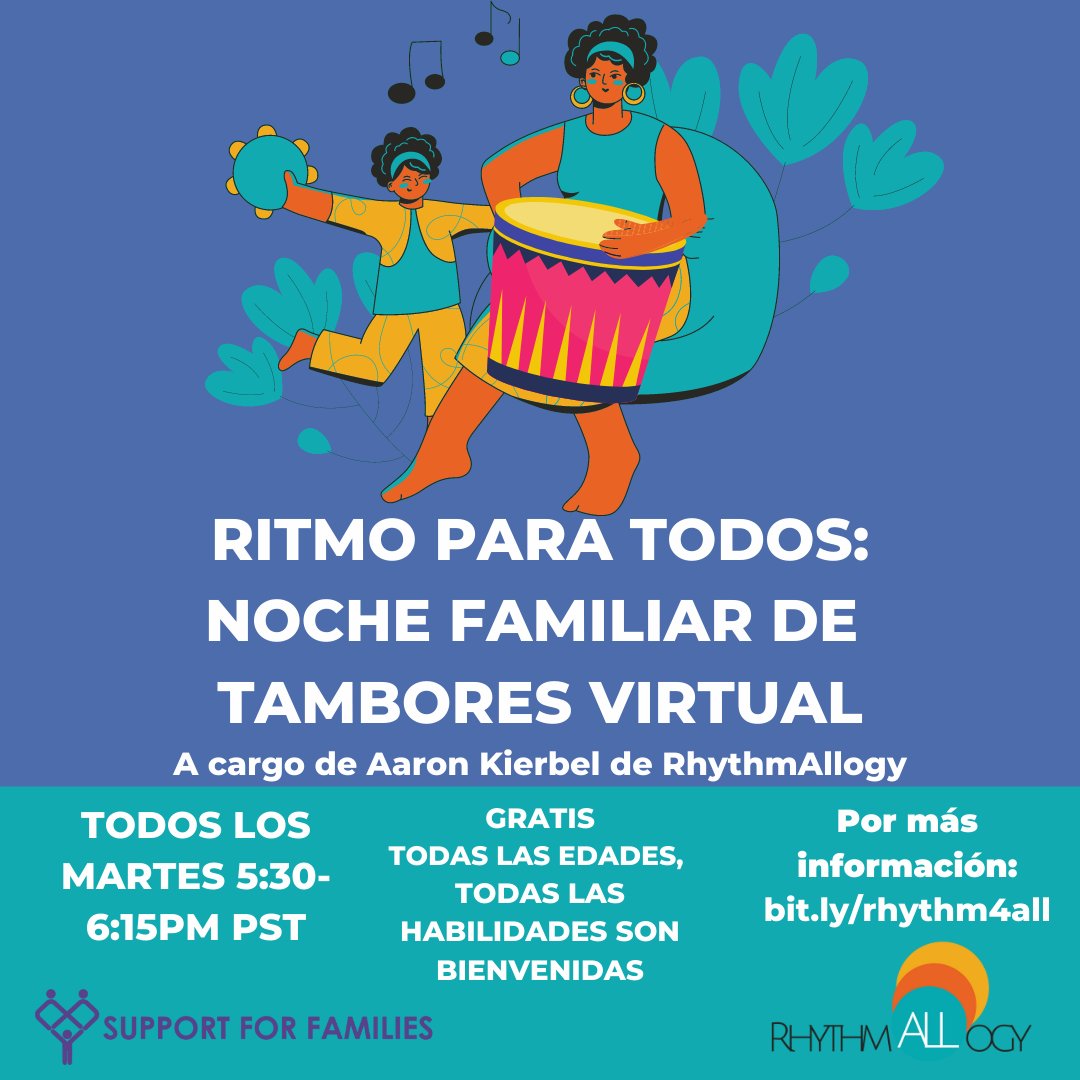 New year, new Drumming Night sessions! Join us for Family Drumming Night every Tuesday through the month of January - grab your drum or a homemade instrument and join the rhythmic revelry!

Register here: bit.ly/3zJzCRn
For more info, visit: supportforfamilies.org/special-family…