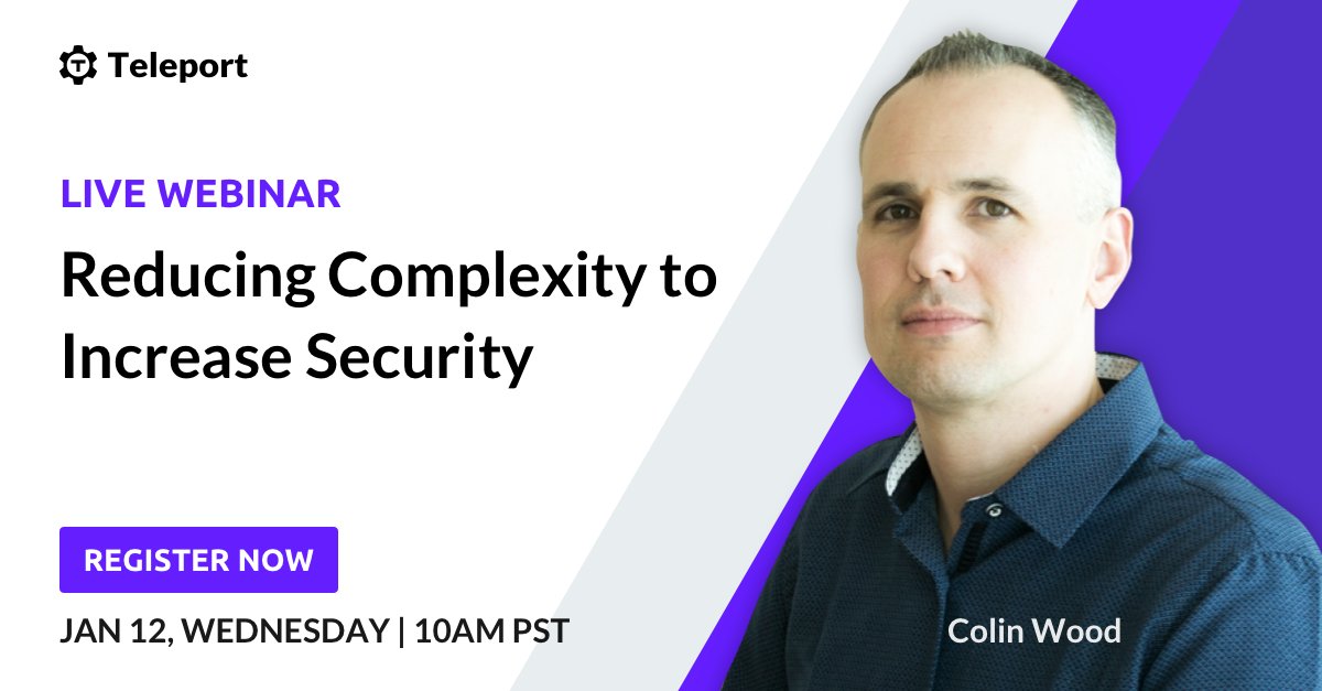 goteleport's tweet photo. Modern approaches to infrastructure access can be both easier to use and more secure. Join @showtimemonkey for this webinar and you'll learn how to consolidate the essential elements of infrastructure: https://t.co/tt4ptsNXMc #cybersecurity #DevSecOps https://t.co/Ndg0hc7d7l