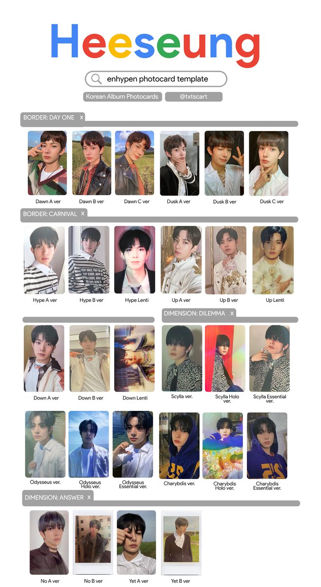 ENHYPEN HEESEUNG PHOTOCARD TEMPLATE - BORDER: Day One & Carnival