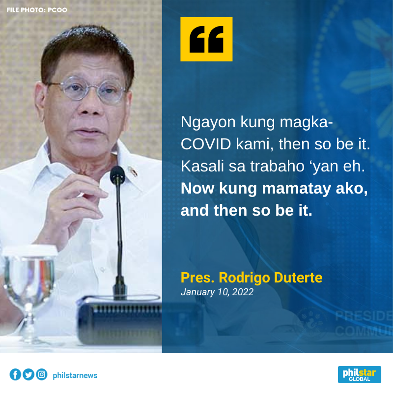 PhilstarNews's tweet photo. 'KUNG MAMATAY AKO, AND THEN SO BE IT'
The national government will remain fully operational amid the continued rise of COVID-19 cases in the country, President Duterte said.
"Ngayon if bawalan mo lahat magtrabaho, then the machinery of government will stop to grind," he said. https://t.co/3cndNgGwnQ