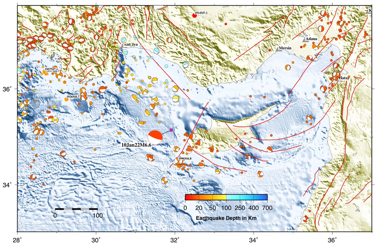 Fairly uncommon M6.6 shallow reverse faulting earthquake near Cyprus in the eastern Mediterranean Sea