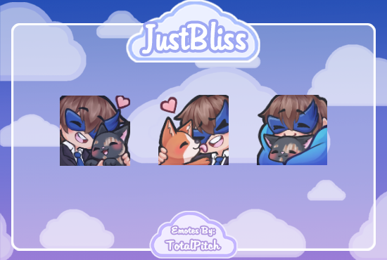 totalpitch_'s tweet photo. I had the pleasure to work with @JustBlissy to make these adorable emotes of him and his pets!! Thank you again Bliss!! 

#TwitchEmoteArtist #emoteartist https://t.co/ahc7YQS7lW