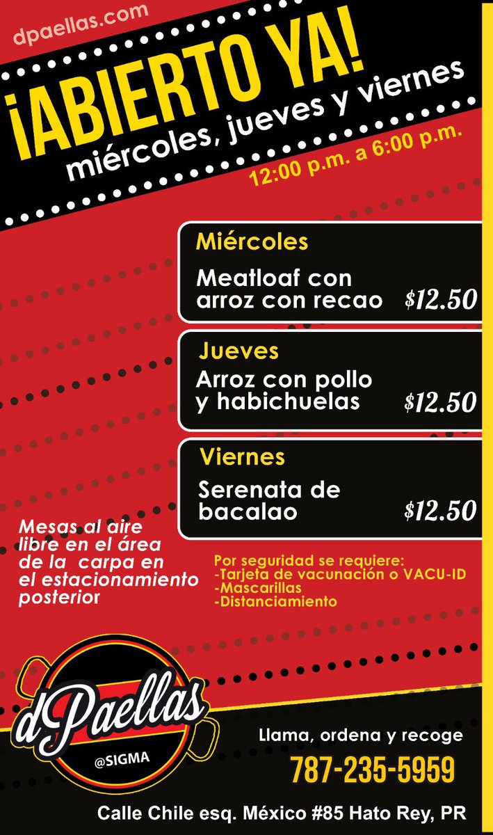 <a href="/DPaellas/">DPaellas @ La Sigma</a>  ¡Abierto Ya! Miércoles, jueves y viernes (787)235-5959 <a href="/paellasyalgomas/">paellasyalgomas</a>