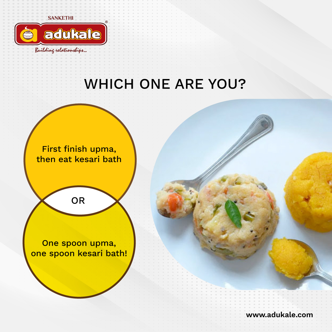 AdukaleFoods's tweet image. And, what do these two types of people have in common? They love Adukale's premixes to make this go-to-breakfast dish at home in minutes. Get them both now with our limited period 'Chow Chow Bath' on adukale.com
#adukale #InstantMixes #upma #kesaribath #chowchowbath