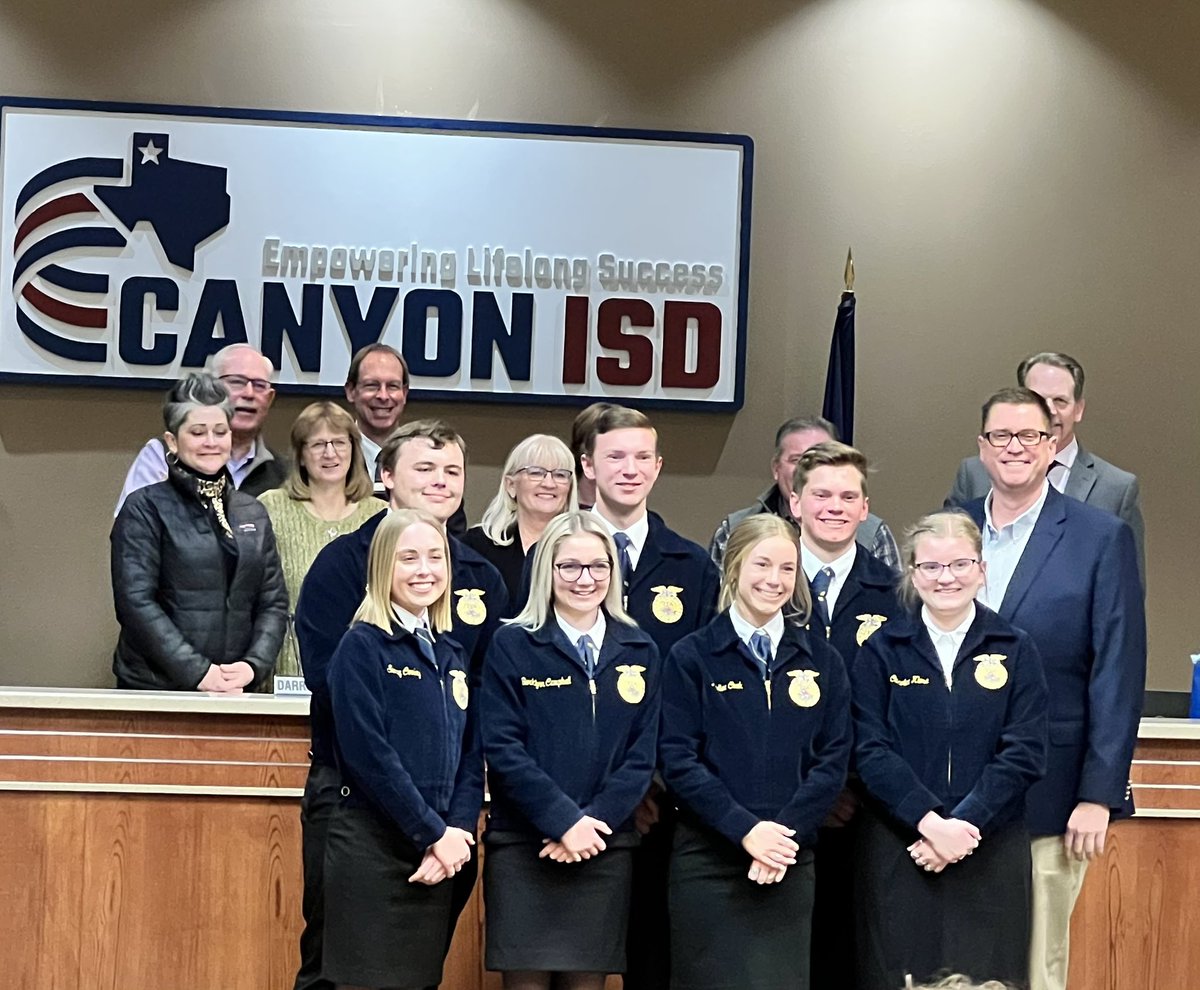 CanyonFFA's tweet photo. Thank you to our @CanyonISD School board, administrators, families and community supporters for always recognizing the efforts of all students! The ag issues team is proud to represent all of you! https://t.co/ILMXpuzOMa