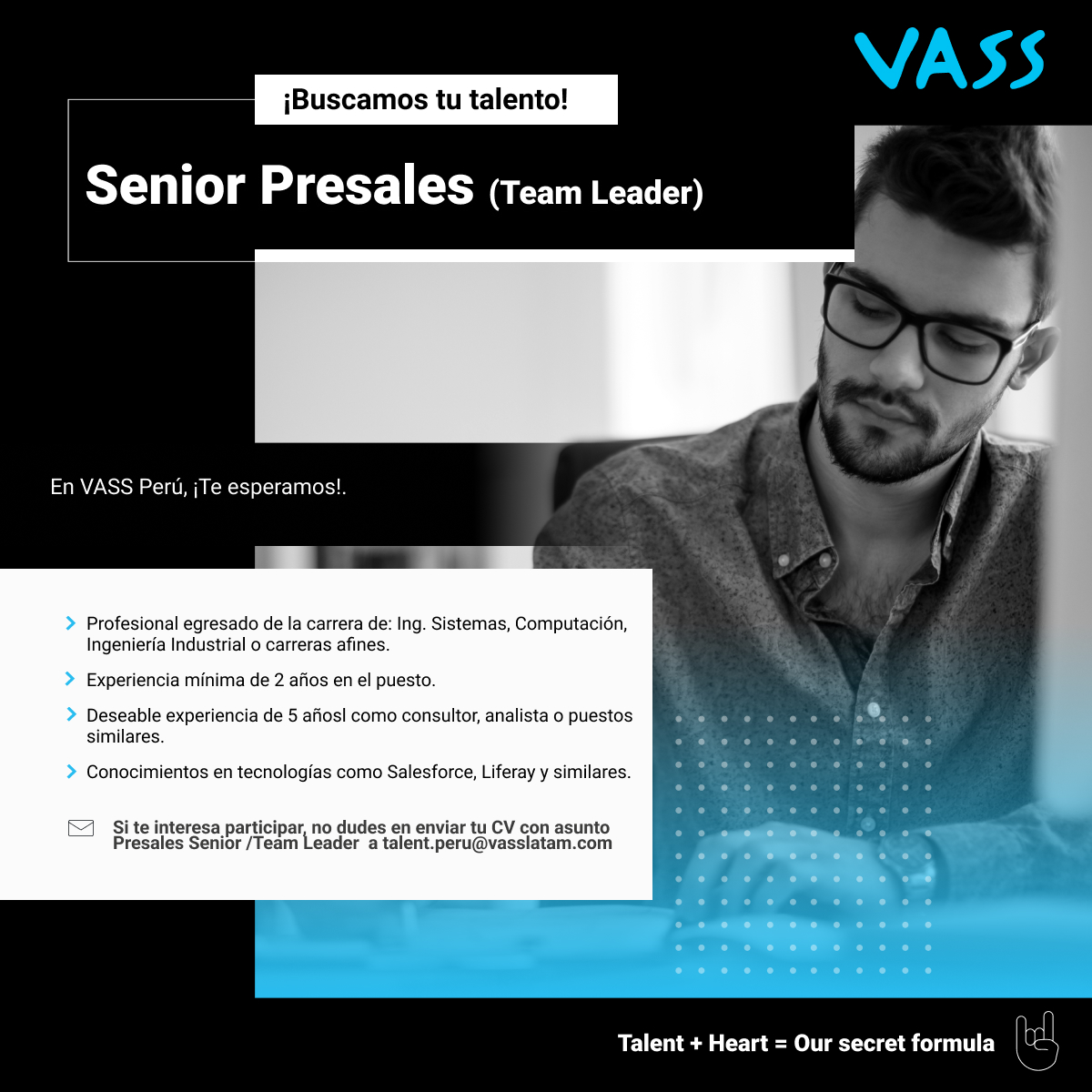 VASSPeru's tweet photo. 🚀Si te apasiona la tecnología esta es tu oportunidad. Ven y forma parte nuestro equipo 👩🏽👨🏻
👉🏽 https://t.co/B5BYn2krLe
#VASS #Tecnologia #Presales #EngineeringJobs #Jobs https://t.co/HNxBLbHL90