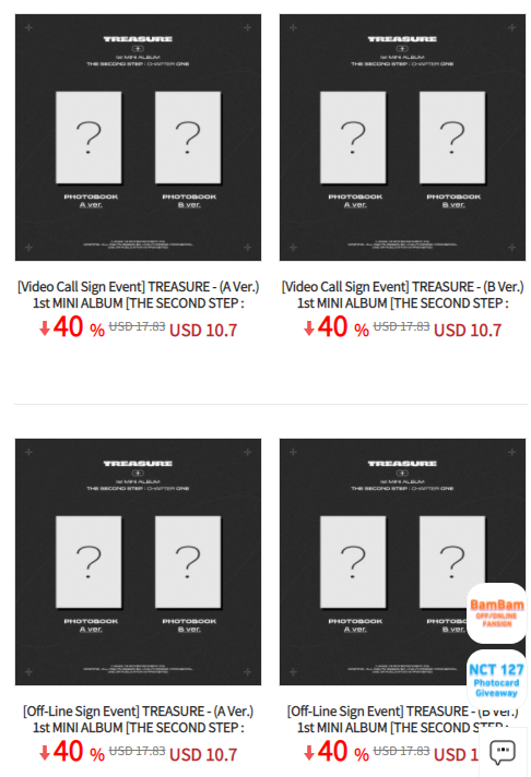 Ktown4u_main's tweet photo. 🔔KTOWN4U  x @TREASUREunion

TREASURE - 1st MINI ALBUM [THE SECOND STEP : CHAPTER ONE] (DIGIPACK Ver.) / (PHOTOBOOK Ver.) / (KiT ALBUM)

✔️Video Call Sign Event
✔️Off-Line Sign Event
✔️KTOWN4U Pre-order benefit
✔️Member option

👉40% OFF LINK - https://t.co/0kwBY8A9IB https://t.co/14WhBmlgGO
