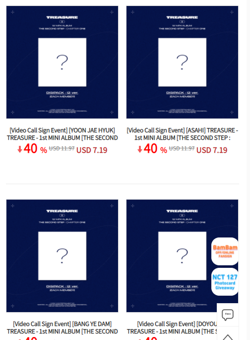 Ktown4u_main's tweet photo. 🔔KTOWN4U  x @TREASUREunion

TREASURE - 1st MINI ALBUM [THE SECOND STEP : CHAPTER ONE] (DIGIPACK Ver.) / (PHOTOBOOK Ver.) / (KiT ALBUM)

✔️Video Call Sign Event
✔️Off-Line Sign Event
✔️KTOWN4U Pre-order benefit
✔️Member option

👉40% OFF LINK - https://t.co/0kwBY8A9IB https://t.co/14WhBmlgGO