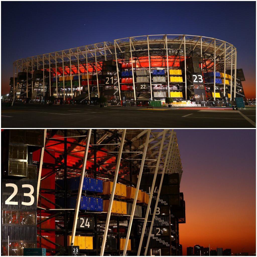 Kurazcontainer1's tweet photo. A demountable stadium designed by Fenwick Iribarren Architects and built from shipping containers has become Qatar’s seventh tournament-ready venue to be completed for the FIFA World Cup 2022 https://t.co/zqY1vynv5h