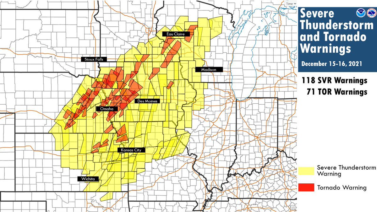 The first estimates are in, the Dec. 15, 2021 #tornado outbreak and #derecho across the Midwest caused an estimated $1.8 billion in damage.
One of 20 billion-dollar disasters to affect the US in 2021. #IAwx https://t.co/YwOFsjFytz