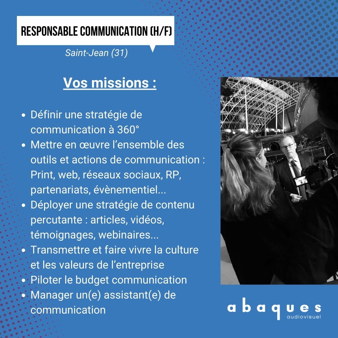 Abaques_av's tweet photo. Vous êtes un pro de la #communication et/ou du #marketing, à la recherche d'un nouveau challenge professionnel au sein d'une entreprise qui allie technologie, humain et innovation ? Découvrez notre offre de #ResponsableCommunication à #Toulouse : https://t.co/XaqbD2Ti9A #job https://t.co/NAAy0BQXGI