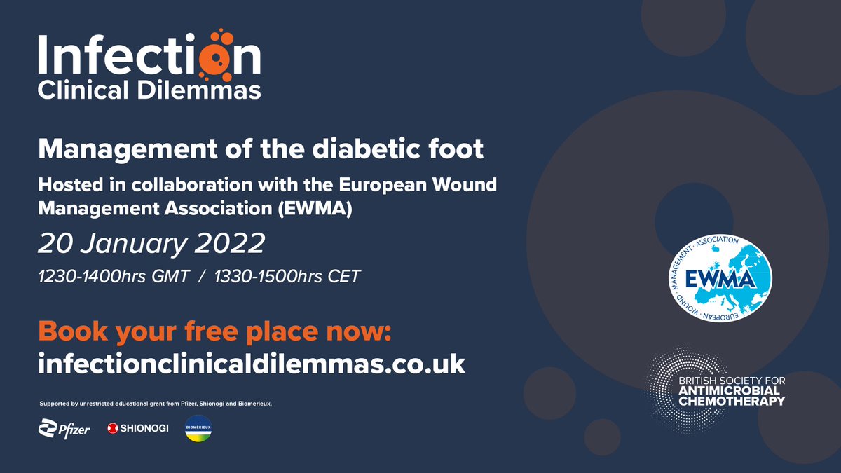 Tomorrow! Infection Clinical Dilemmas webinar: 

Management of the diabetic foot in collaboration with 
<a href="/EWMAwound/">EWMA</a>
 and chaired by 
<a href="/Naomifl32671567/">Naomi fleming</a>

20 January 2022, 1230-1400hrs GMT / 1330-1500hrs CET

Book your Free place now: infectionclinicaldilemmas.co.uk/webinar/manage…