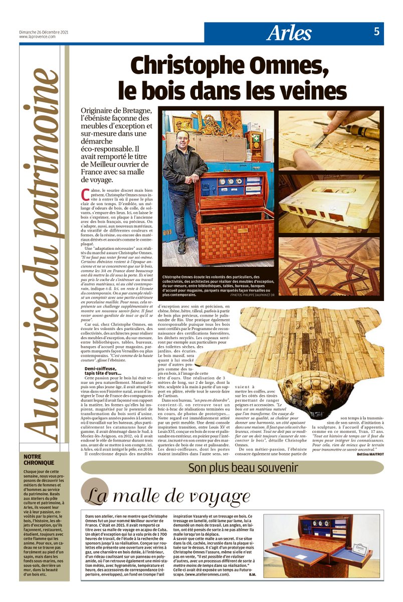 📰 Au service du Patrimoine < 𝒍𝒆 𝒃𝒐𝒊𝒔 𝒅𝒂𝒏𝒔 𝒍𝒆𝒔 𝒗𝒆𝒊𝒏𝒆𝒔 avec Christophe Omnes de l'Atelier OMNES - portrait réalisé dans le cadre de la série d'articles de <a href="/LaProvenceArles/">La Provence Arles</a> sur les pros de notre réseau !
#arles #artisanat #artisandart #ebeniste #bois #ICC