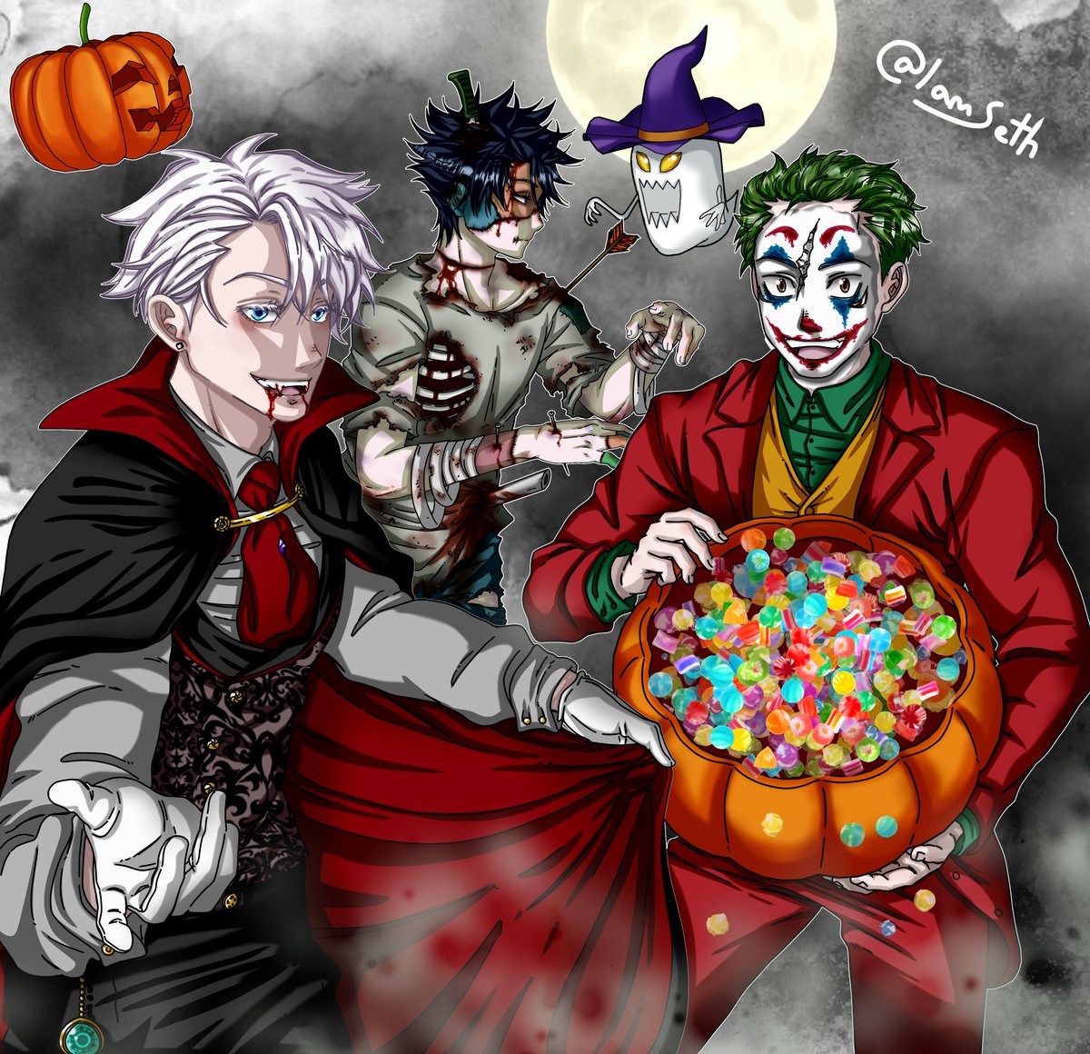 lamseth's tweet image. Jujutsu Kaisen ver. Halloween, al hacer este dibujo, creo que Gojo se ve bien de cualquier forma 😍

#JujutsuKaisen #manga #artistsontwitter #fanart #GojoSatoru #Halloween