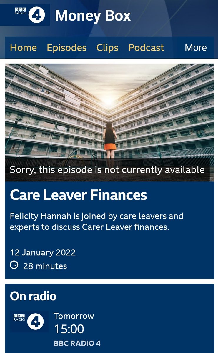 A special #CareLeavers edition of <a href="/BBCRadio4/">BBC Radio 4</a> Money Box tomorrow at 3pm! Definitely one to tune in to