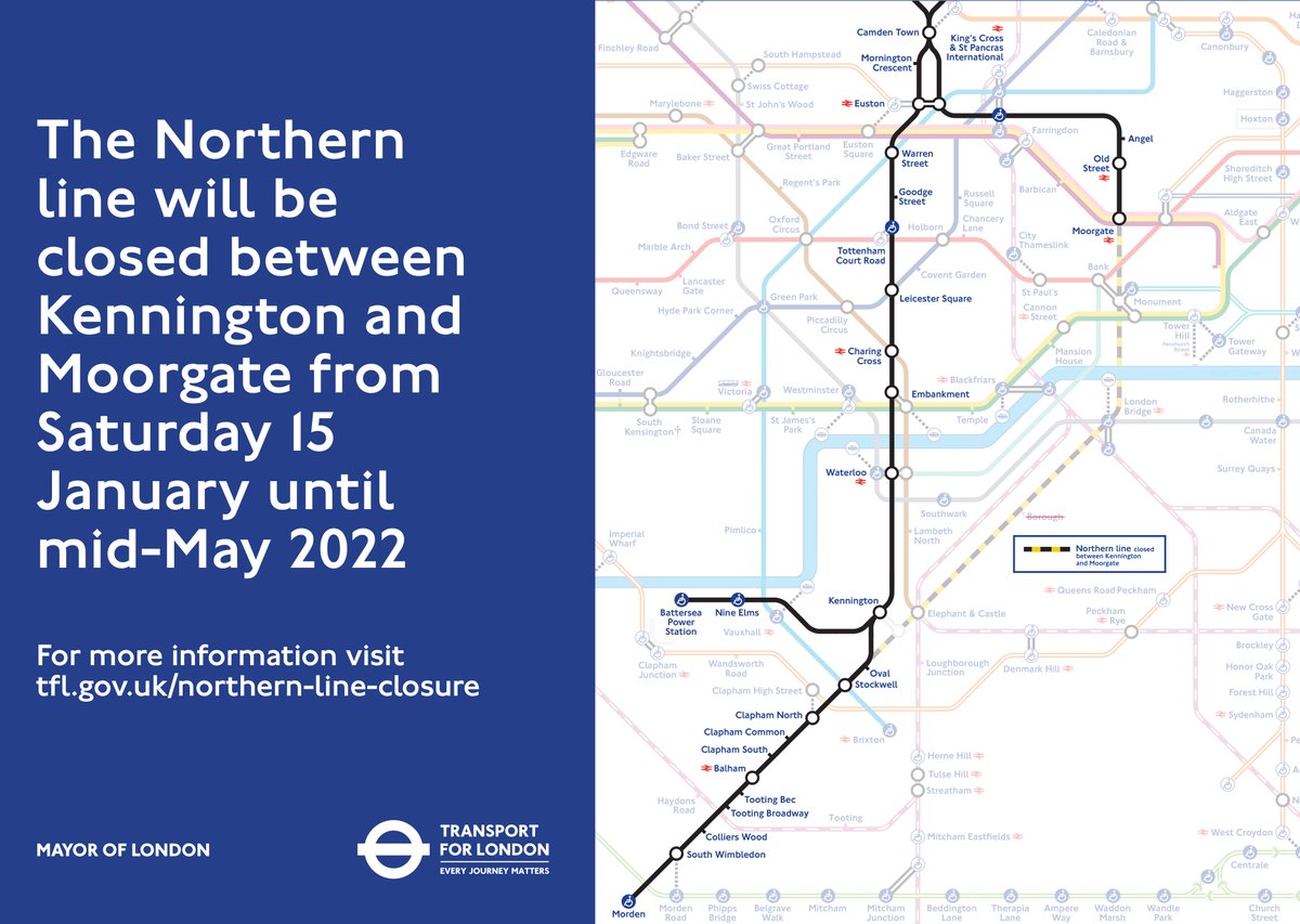 <a href="/TfL/">TfL</a> will be temporarily closing the Bank branch of the Northern line between Moorgate and Kennington from 15 January. 

The Bank station upgrade includes a new tunnel, platform and step-free access to the Northern line and improved access to the DLR.

bit.ly/31yKHIo