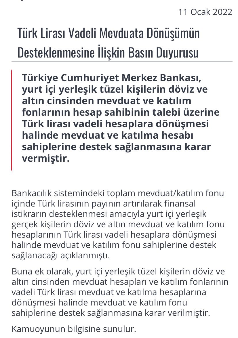 TCMB, gerçek kişilerin yanında tüzel kişilerden de dövizden TL’ye geçenlere kur korumalı mevduat uygulamasına geçeceğini duyurdu.👇
