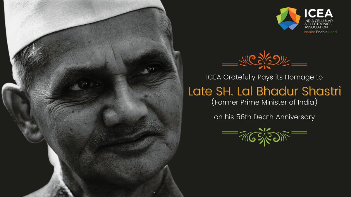 ICEA_India's tweet photo. @ICEA_India salutes &amp; pays its humble tribute to the staunch supporter of India's freedom movement, a symbol of determination &amp; simplicity, an icon &amp; India's second Prime Minister Bharat Ratna Shri #LalBahadurShastri Ji on his death anniversary. 
@anilkshastri @adarshshastri https://t.co/jmskBaaJit
