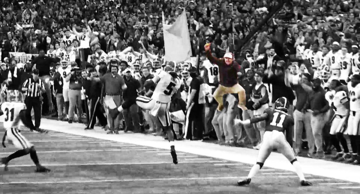 CBSSports's tweet photo. We cannot get over how high Kirby Smart jumped on the game-sealing interception. https://t.co/m7n621VE5X