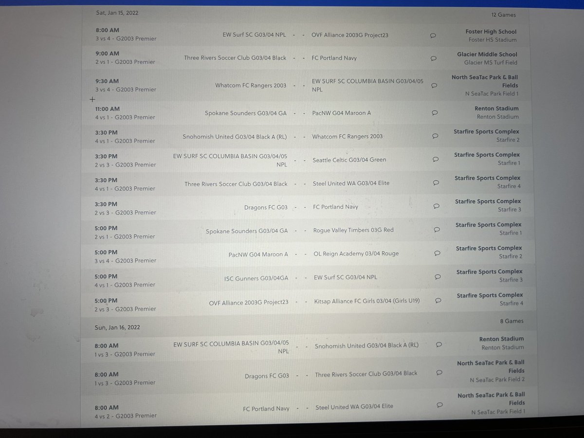 Excited for PAC NW Showcase this weekend!!! 
Playing with: EW Surf SC Columbia Basin 03/04!
Saturday: 9:30 am &amp; 3:30 pm
Sunday: 8:00 am