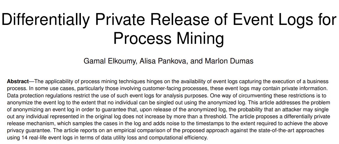 Releasing event logs has always been a headache due to regulations. But anonymization results in high utility loss.
This paper uses Personalized #DifferentialPrivacy, Sampling, &Filtering to ensure privacy with low utility loss.
arxiv.org/pdf/2201.03010…
w/@marlon_dumas&A. Pankova.