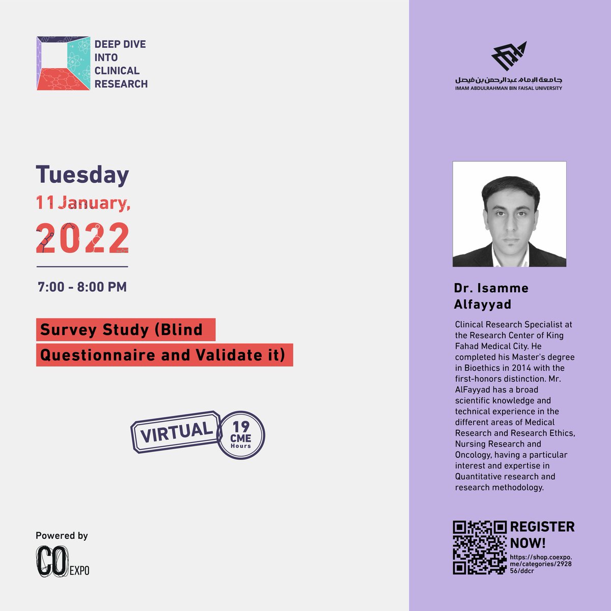 What a real definition of a heavy day with our 4 outstanding speakers who are going to present:
"Qualitative Research" <a href="/sultanalwajeh/">د.سلطان الوجيه</a> 
"Systemic Review and Meta-analysis" <a href="/AnasHamam/">Anas F. Hamam</a> 
"Quality Research" <a href="/DrJessePines/">Jesse M. Pines, MD, MBA</a> 
"Survey Study" Dr. Alfayyad

🔴🟣 🔥💡
shop.coexpo.me/categories/292…
