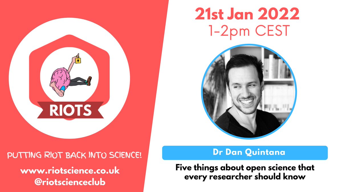📢Excited to announce our upcoming talk with the brilliant <a href="/dsquintana/">Dan Quintana</a>!🥳Dan will share with us five things about #openscience that every researcher should know! Join us!
📆Friday, 21st January
       1-2pm CEST 

More info: tinyurl.com/ypz878kw
Link: tinyurl.com/5n7wdkay