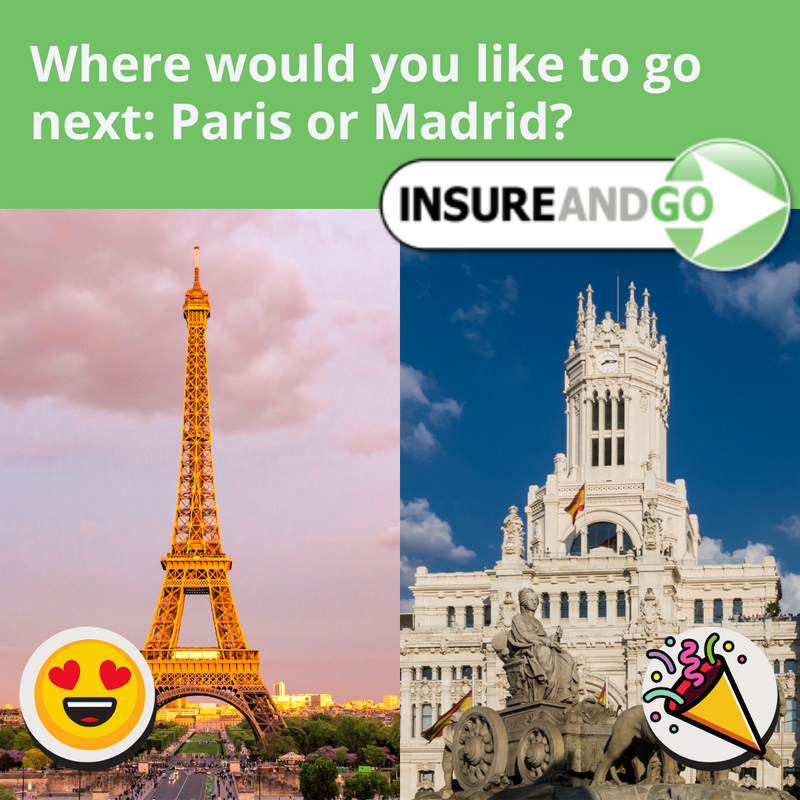 InsureandGo's tweet photo. π Would you rather visit Paris or Madrid? Select your emoji below
#InsureandGo #Paris #Madrid #TravellingThisOrThat https://t.co/YcHeEpJLwG