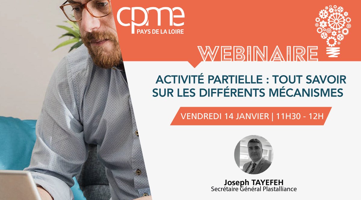 [#WebinaireFlash ⚡] Activité partielle : Tout savoir sur les différents mécanismes !
🗓 Vendredi 14 janvier à 11h30
🎙 Avec Joseph Tayefeh, Juriste et Secrétaire Général <a href="/plasturgieweb/">The European Plastics Alliance</a>
Programme &amp; inscription 👉 bit.ly/3qdckjK