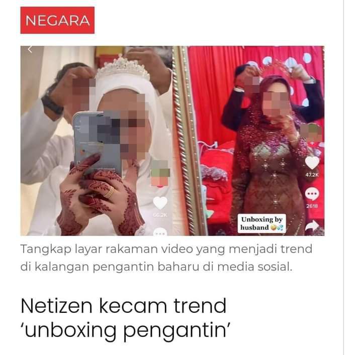 Makin melampau trend sekarang. Isteri bukan barang dari shoppee yang perlu suami unboxing di media sosial. Sebaliknya wanita adalah permata yang perlu dilindungi. Hati-hati dalam mengikuti trend yang merosakkan.