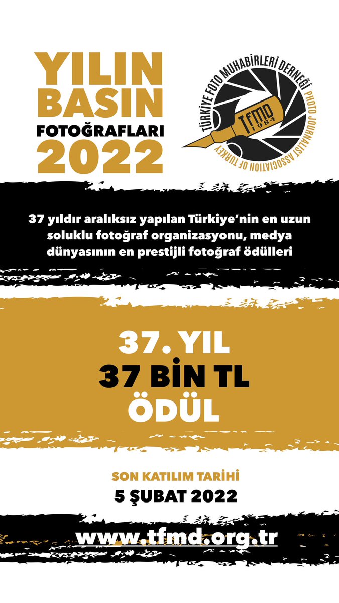 Yılın Basın Fotoğrafları 2022 son başvuru tarihi 5 Şubat…

Türkiye’nin en uzun soluklu fotoğraf organizasyonunun 37. yılında toplam ödül 37 Bin TL…