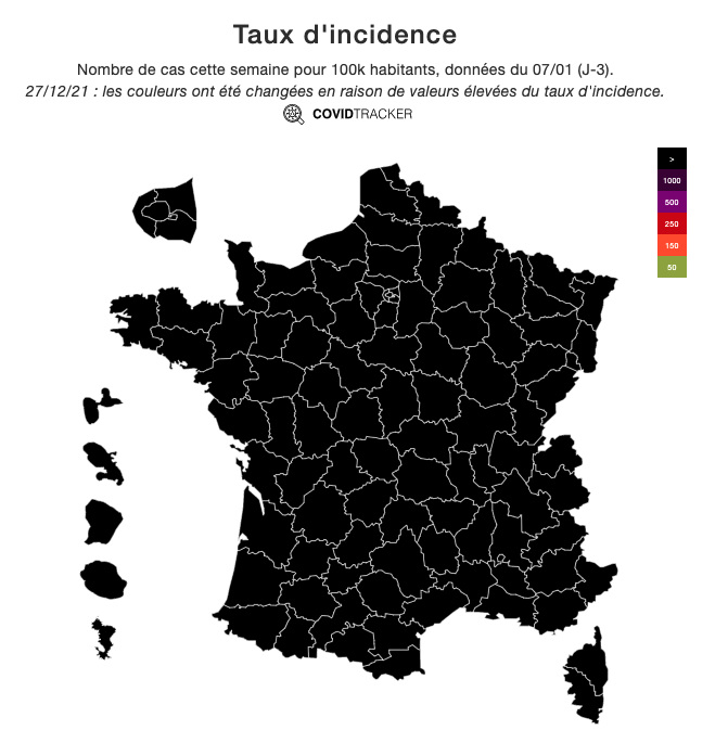 antoinespadoni's tweet photo. Quand la légende devient inutile #incidence #COVID19 #Omicron #France https://t.co/qbrFAbt25v
