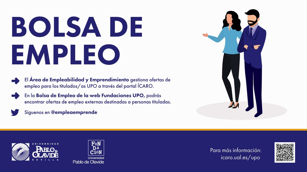empleaemprende's tweet photo. ¿Empiezas el año buscando #empleo?
Entra y consulta las ofertas de empleo externas de la bolsa de empleo de @fundacionupo @pablodeolavide 
✏️https://t.co/gwo0725O6N https://t.co/afi8Ulf8dP