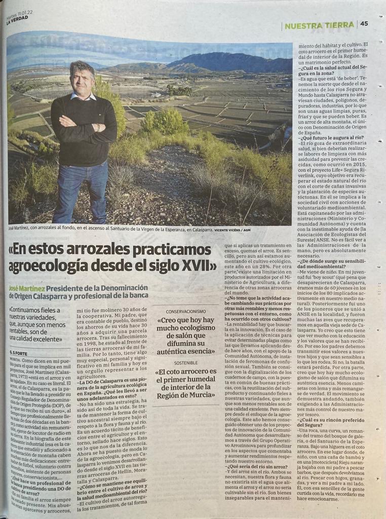 Os comparto y os animo a leer la entrevista que hoy publica <a href="/laverdad_es/">laverdad_es</a> en su especial #NuestraTierra. Gracias a <a href="/GSForte/">Gines Soriano Forte</a> por haberme dado la posibilidad de mostrar secretos del tesoro de nuestros #Agricultores y a ellos por no desfallecer nunca. <a href="/ARROZ_CALAS_DOP/">Arroz de Calasparra</a>