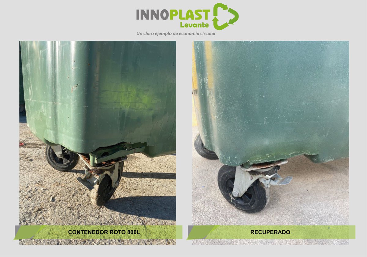 Innoplast_Lev's tweet photo. ANTES y DESPUÉS de nuestras reparaciones de #contenedoresurbanos mediante #soldaduraplástica https://t.co/IDBzlITSY8