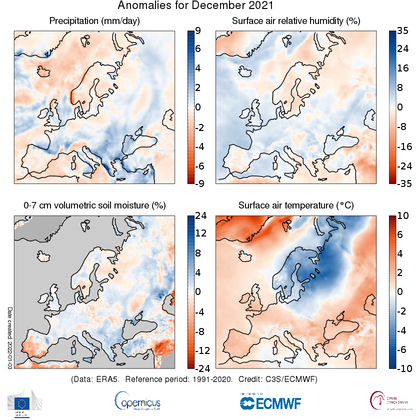 December #Hydrological highlights from the #CopernicusClimate Change Service #C3S:

💧wetter-than-average conditions across central and southern Europe
💧drier than average in the Alps, Scandinavia, and parts of Eastern Europe and the Iberian Peninsula

➡️bit.ly/3HRF0F6