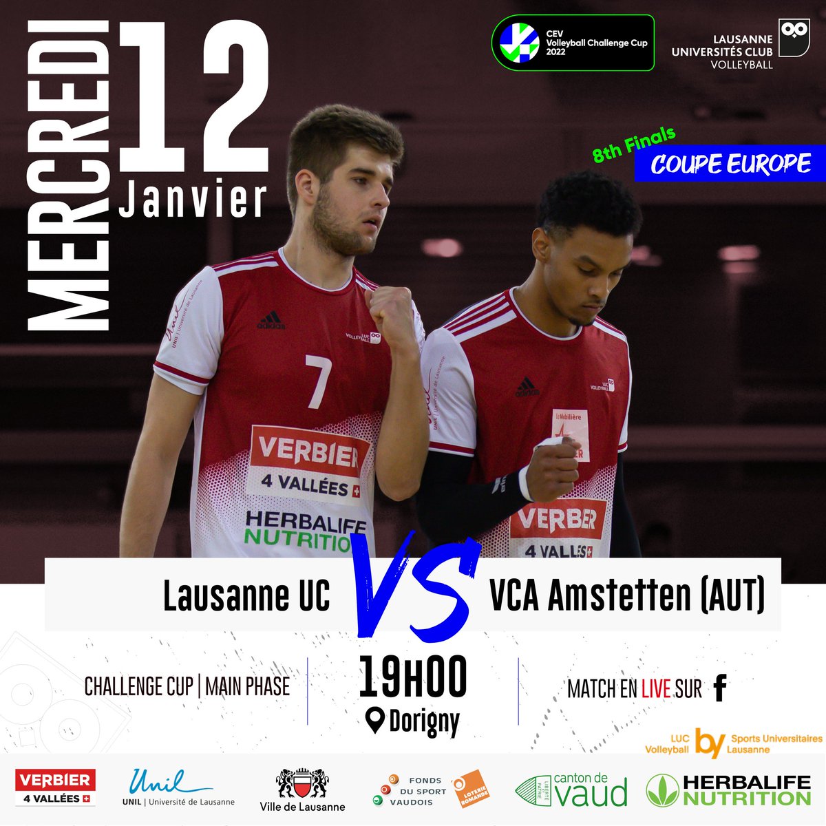 Match de Coupe d'Europe - Challenge Cup

Le LUC affrontera VCA Amstetten mercredi à 19h00 au centre sportif de Dorigny dans le cadre des 8èmes de finale ! 

#LUCvolleyball #AllezLUC #Volleyball #CEV