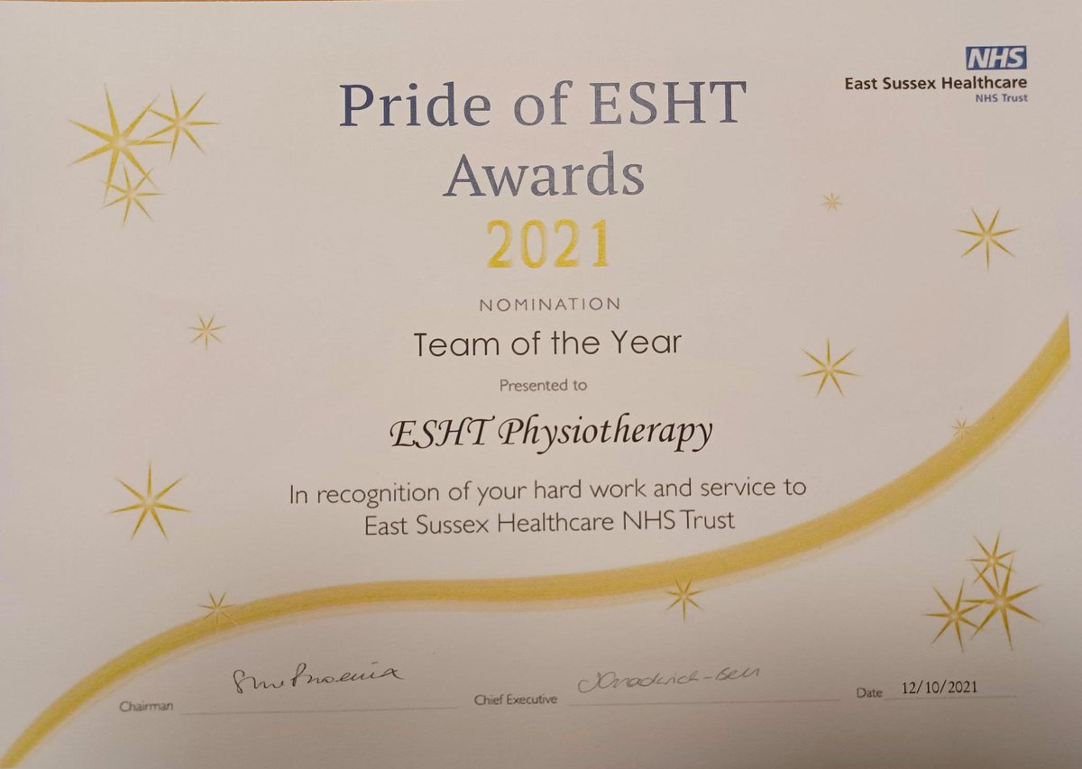 Deserved nomination for the amazing Physio's (+ extended team). Proud +++ The resilience, hard work and dedication demonstrated across all sites and specialities to provide high quality care despite the constant challenges is amazing. @ESHTNHS @ESHT_OOH @ESHT_AHPs @ESHT_Physio