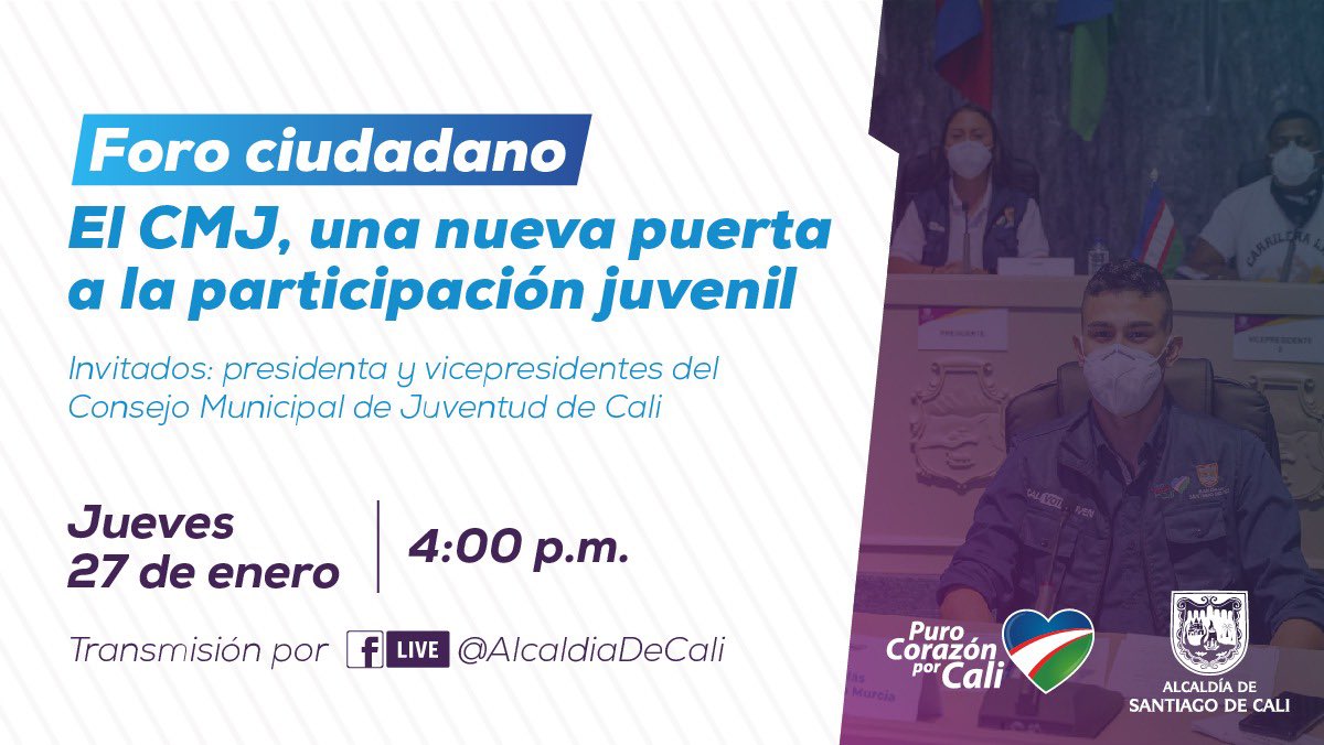 Cali_Participa's tweet photo. Conozca los propósitos que van a desarrollar los Consejeros Municipales de Juventud en pro de la juventud caleña.🙋🏻🙋🏽‍♀️

Invitamos a participar del foro ciudadano con los representantes de la mesa directiva del CMJ.

#SomosCaliDistrito https://t.co/aZeC6nFeZw
