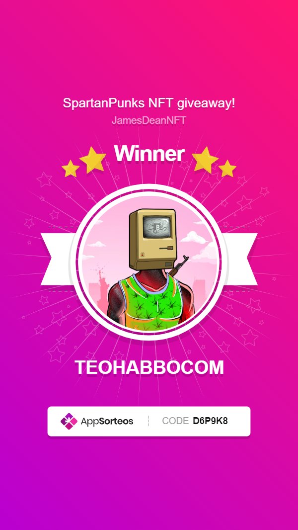 JamesDeanNFT's tweet photo. 🏆 Congrats to @TEOHABBOCOM! 
🎉 @SpartanPunks Winner!
⭐️ Minting now: https://t.co/EkxYqFFc0Z https://t.co/nMGGk0JVjG