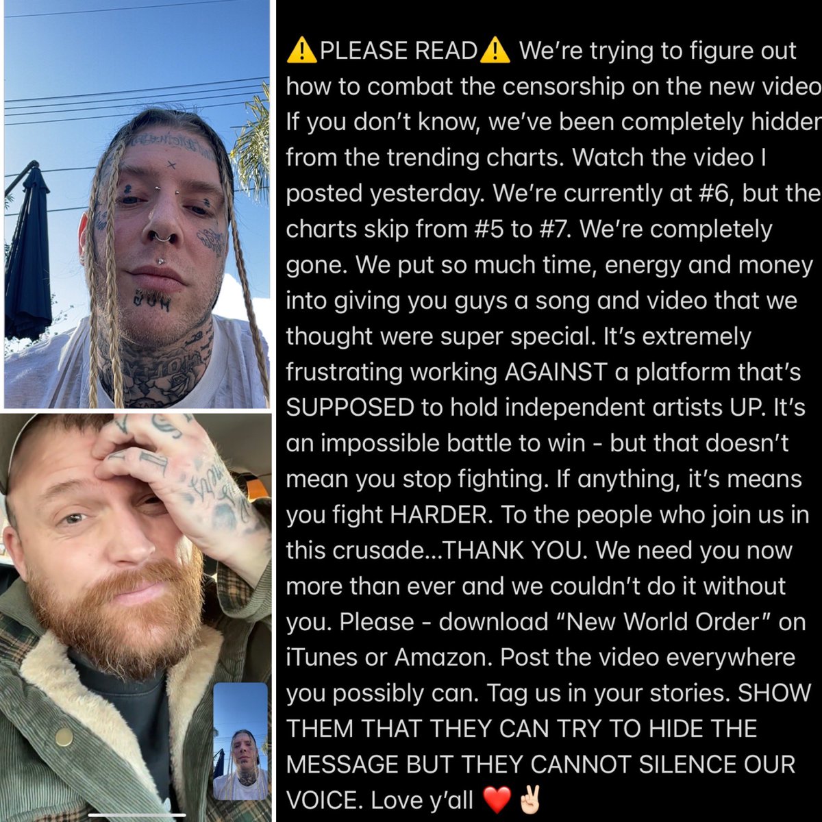 PLEASE READ THE PHOTO &amp; USE ANY OF THESE LINKS TO HELP US FIGHT BACK!

Watch the video: youtu.be/SO-yVHaAlyA

Download on iTunes: geo.itunes.apple.com/album/new-worl…

Download on Amazon: amazon.com/dp/B09QLCW1ZD