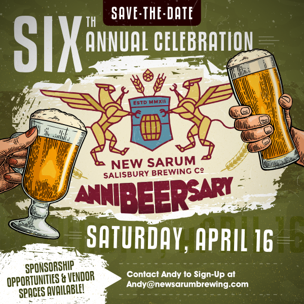 New Sarum Brewing (@newsarumbrewing) on Twitter photo 🍻YOU'RE INVITED 🍻
The countdown is on — say "Cheers to 6 years!" with us on April 16th. DM or email Andy@newsarumbrewing.com for sponsorship kits & vendor details. Welcome to the ultimate celebration of Comfortable Craft Beer!
#NewSarumBrewing #SalisburysFinest #drinkNCbeer 🍻YOU'RE INVITED 🍻
The countdown is on — say "Cheers to 6 years!" with us on April 16th. DM or email Andy@newsarumbrewing.com for sponsorship kits & vendor details. Welcome to the ultimate celebration of Comfortable Craft Beer!
#NewSarumBrewing #SalisburysFinest #drinkNCbeer