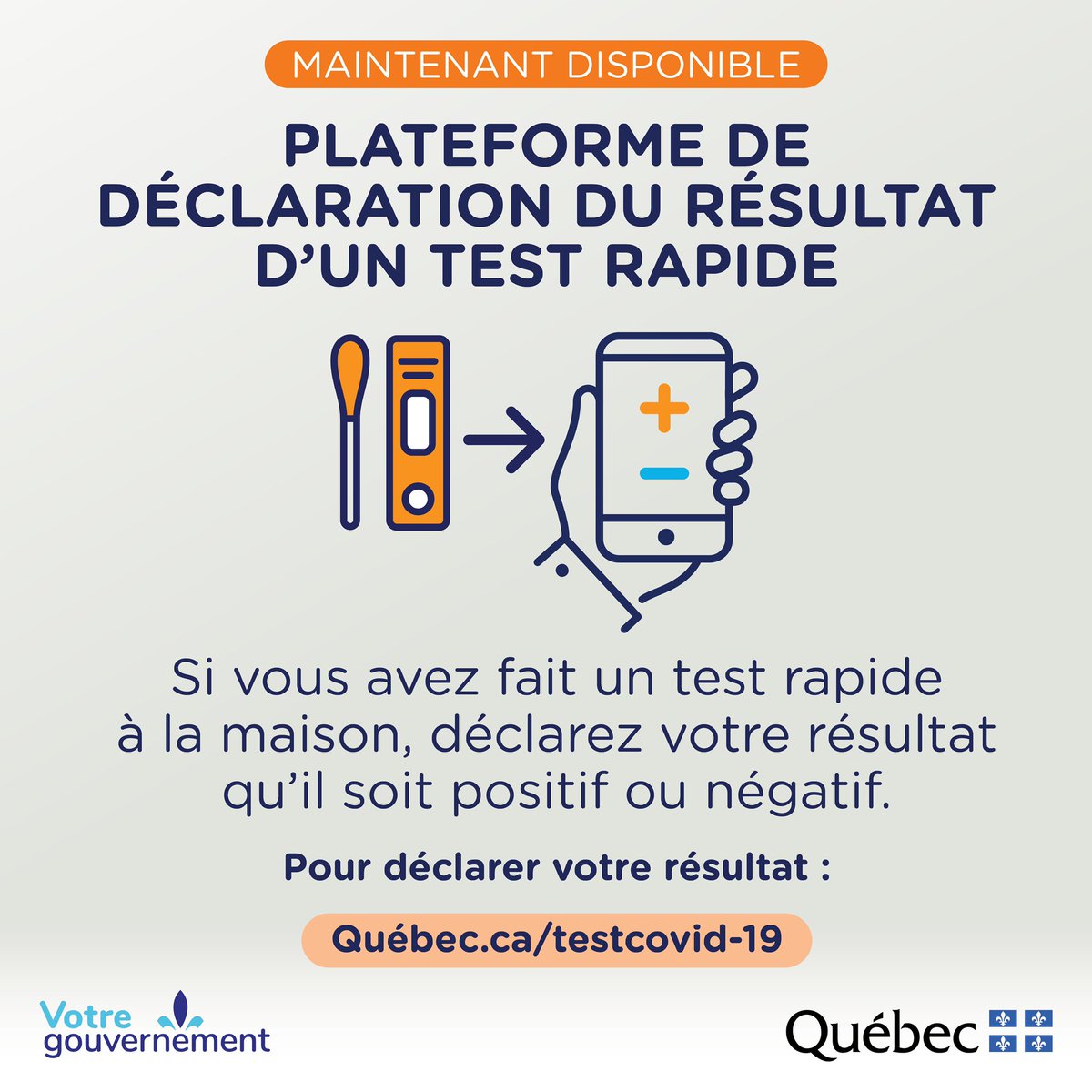 cdube2026's tweet photo. La plateforme d’autodéclaration des tests rapides est maintenant disponible pour l’ensemble de la population. Cet outil contribuera à avoir un meilleur portrait du nombre de cas et à mieux évaluer le taux de positivité.
Pour déclarer un résultat de test 👉 https://t.co/6G0vS9Eb2U https://t.co/pTUszNm2KY