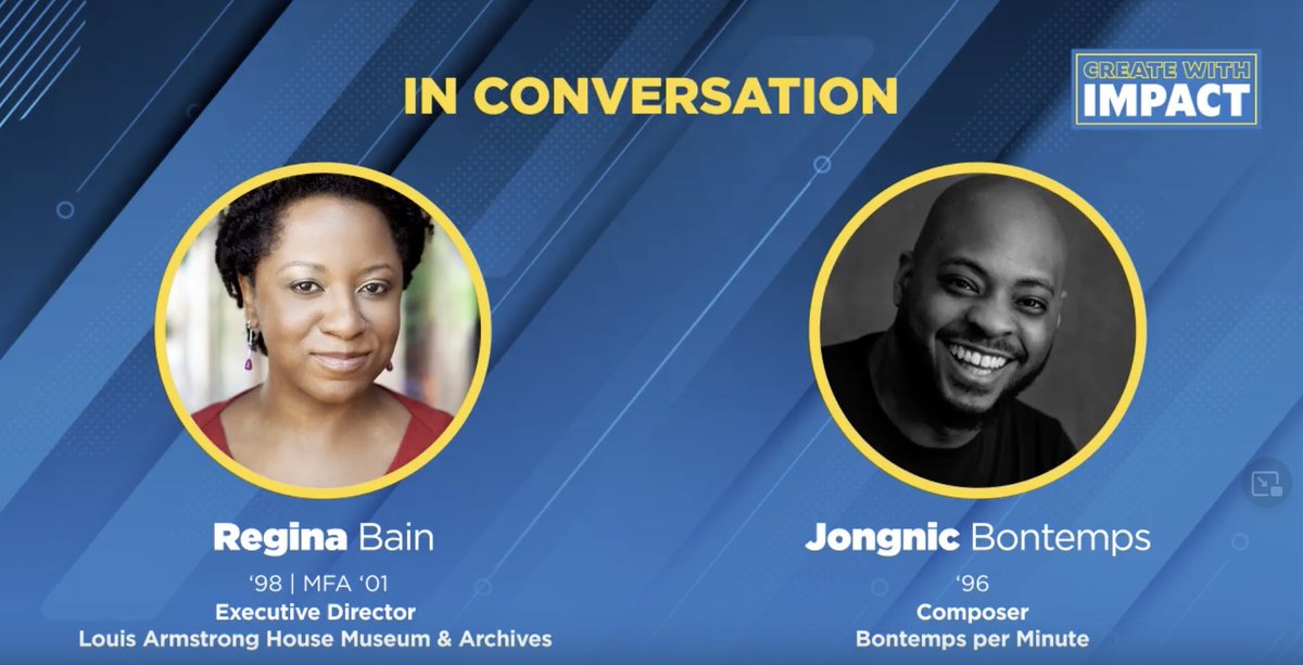 YaleAlumni's tweet image. In this Create with IMPACT conversation, Louis Armstrong House Executive Director Regina Bain ’98, ’01 MFA discusses creativity and more with composer Jongnic Bontemps ’96. Watch now: bit.ly/3qL3gCZ #YaleAlumni #CreateWithIMPACT